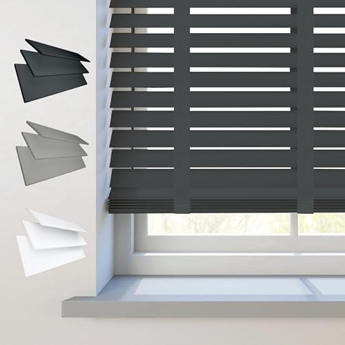 Rehan & Co Faux Wood Venetian Window Blind Charcoal Tape 165Wx213H cm