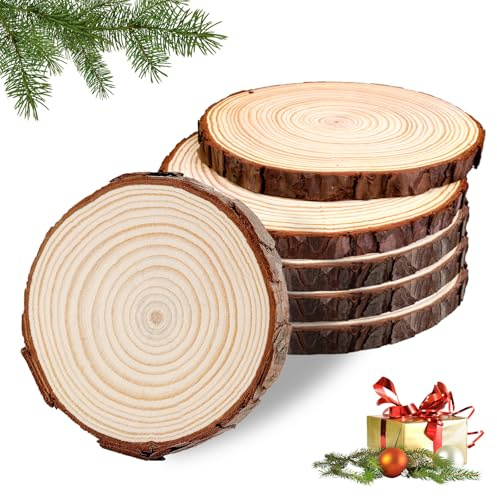 Dischi Legno Grezzo,6 Pezzi 18-20cm Dischetti Legno Grezzo,Dischi Legno Senza Buco,Fette Di Legno Naturale Per Fai Da Te,Matrimoni,Decorazioni,Sottobicchieri In Legno