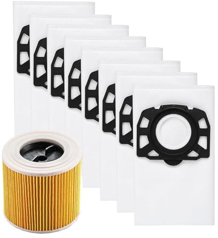 AVAENZO 8 Bolsas para Kärcher KFI 357 WD2 Plus/ WD3s /SE 4001/ SE 4002/ KWD1-3 / WD3.200, 1 Filtro de Cartucho KFI 3310 Recambio aspiradora para karcher 2.863-314.0