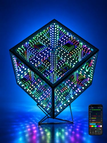Heepulor Infinity Mirror Hyper Cube Table Lamp, Desk Art Night Light, Color-Changing Music-Sync APP-Controlled Ambient Light for Gaming, Party, Home, Gift (6 Inchs)