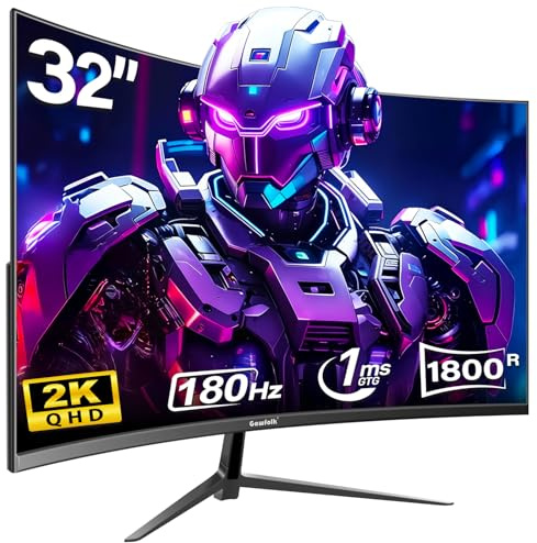 Gawfolk Gebogener Gaming-Monitor, 32 Zoll, QHD, PC-Display 32, 2K (2560 x 1440p) 144 Hz mit AMD FreeSync, flimmerfrei, 2 x HDMI 2.0, DP 1.4, rahmenloser, ultradünner PC-Bildschirm, 1800R