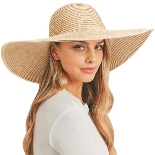 DRESHOW Femme Capeline Chapeau de Paille Chapeau à Large Bord Casquettes Anti-Soleil Respirant Pliable Rouleau Plage Cap Chapeau de Soleil UPF 50+