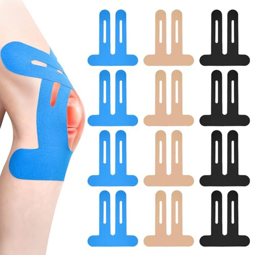 flintronic 12 Pcs Bandes de Kinésiologie Prédécoupées pour Genou, Bande de Kinésiologie de Sport Imperméables, Tape de Kinesiologie élastiques, pour Genoux, Aux épaules, Aux Chevilles et Aux Poignets