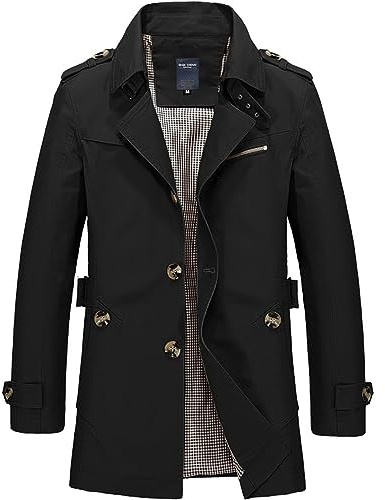 Generisch Summer Jackets Men's Plain Single Breasted Jacket with Turn-Down Collar for Men in Winter Men's Winter Warm Down Jacket, black, XL