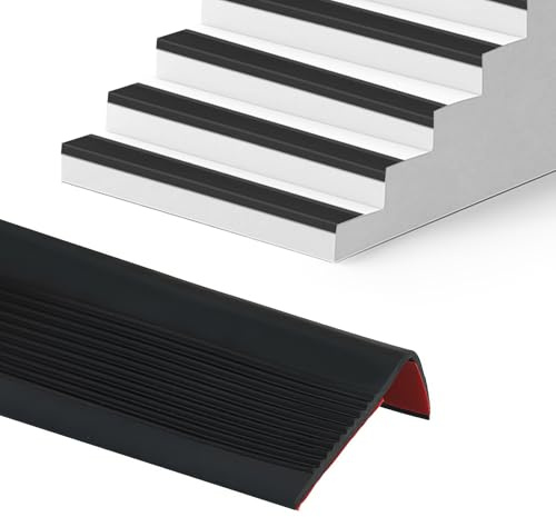 Btstil Profilo per bordi delle scale, autoadesivo, 10 m, a forma di L, antiscivolo, in PVC, flessibile, per interni ed esterni (nero, 10 m)