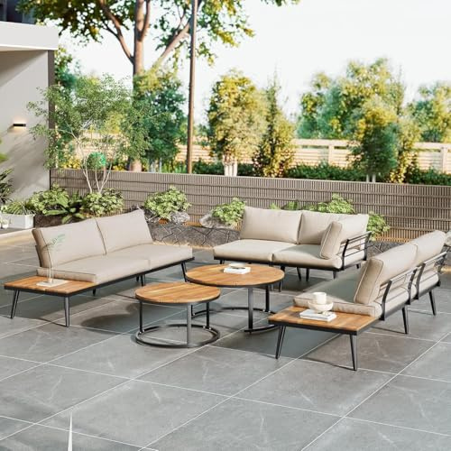 Huayz Set da giardino per 5-6 persone, mobili da giardino, sala da pranzo per terrazza, balcone, giardino, interni ed esterni, gruppo da pranzo 6 pezzi, (2 divani da 2 pezzi, 2 poltrone singole, 2