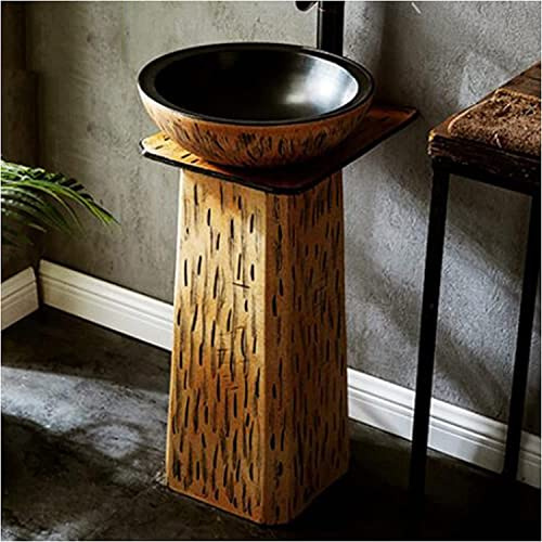 LQAIomn Freestanding Pedestal Sink Hotel Art Basin, Bathroom Handcrafted Ceramic Washbasin Furniture 44 X 40 80Cm (C)