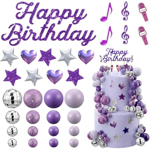 BSITSSS 32 Pcs Decoracion Tarta Discoteca, Moda Decoración Tarta de Bolas, Adornos de Bolas para Pasteles, Multicolor Adornos no Comestibles para Tartas