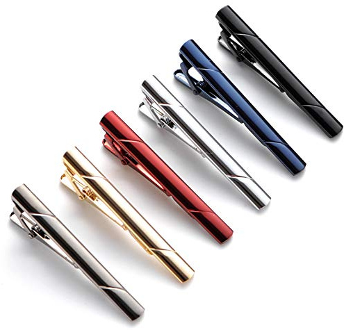 QIMOSHI 6pcs Tie Clips for men Tie Bar Clip Set for Regular Ties Necktie Wedding Business Tie Pin Clips