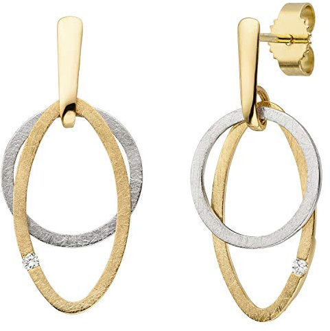 Jobo Damen-Ohrringe hängend aus 14 Karat 585 Gold Bicolor mit 2 Diamanten