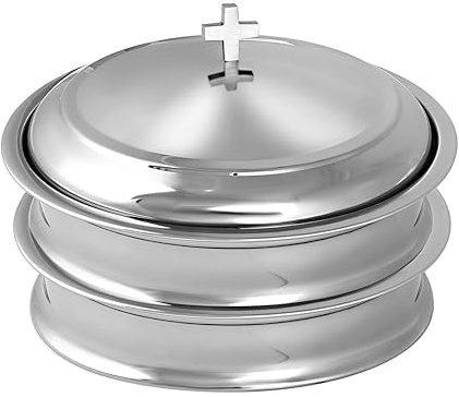 Communion Ware - 2 bandejas para servir vino sagrado con tapa, acero inoxidable (plata/espejo)