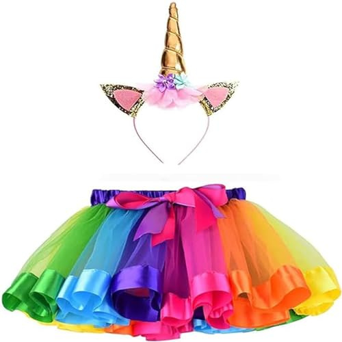 Afufu Falda Tutu Arcoiris en Capas, Disfraz para Niñas Falda Tutú Vestido de Arco Iris Disfraz, Disfraces de Ballet Conjunto de Falda para Niña Fiesta de Cumpleaños/Navidad con Diadema