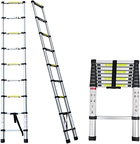 Scala telescopica in alluminio, 2,6 m, prolunga multiuso telescopica, in lega di alluminio, EN131, portata 150 kg