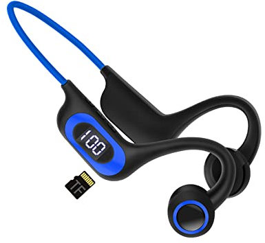 Auriculares Bluetooth de conducción ósea, auriculares deportivos con micrófono,ranura para tarjeta TF auriculares a prueba de sudor para exteriores, correr, ciclismo, conducción, gimnasio (Azul)