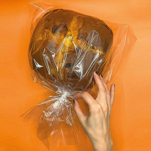 Lebensmittelbeutel 20 Stück mit Metallverschlüssen – 40 x 48 cm, transparente Lebensmittelbeutel, Beutel zum Verpacken von Panettone, Colomba, Keksen, Kuchen, Brot – große Lebensmittelbeutel