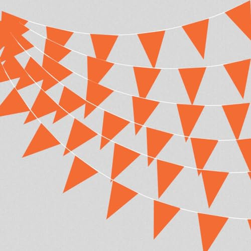 40 Meter 131 Fuß PE Kunststoff Wasserdicht Outdoor Orange Wimpel Banner Wimpelkette Halloween Erntedankfest Herbst Party Dekorationen Dreieck Flagge Garten Girlanden