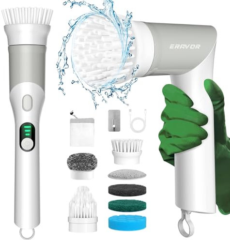 ERAVOR Elektrische Reinigungsbürste 90°/180° Verstellbar, 2024 Neuer Handheld Spin Power Scrubber mit 7 Bürsten für Badewanne, Fliesen, Küchenspüle, Shower Cleaner mit 2 Modi, 5V, im Karton