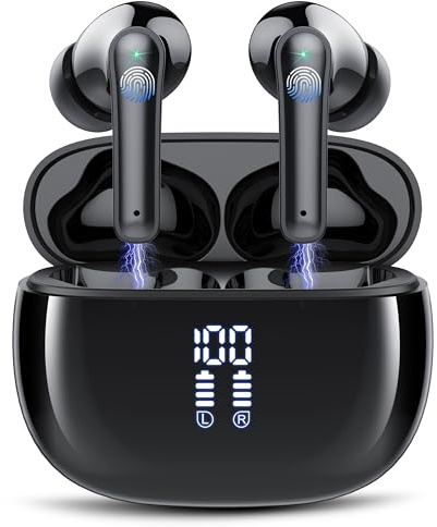 Bluetooth Kopfhörer, Kopfhörer Kabellos Bluetooth 5.3 In Ear, 4 HD Mikrofon, 48 Std Spielzeit Kabellose Kopfhörer, Tiefer Bass, ENC Noise Cancelling Earbuds, IP7 Wasserdicht Ohrhörer, USB-C, Schwarz