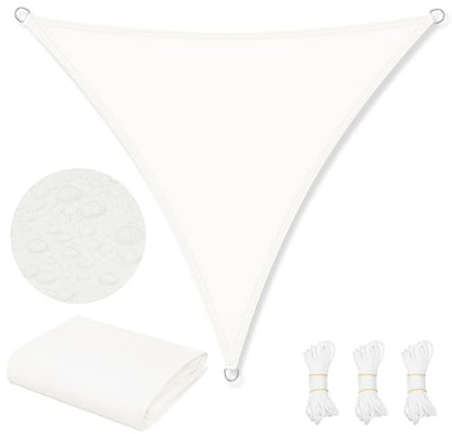 WOLTU Lona de sombreado de PES, poliéster 200 g/m², Vela de Sombra, Impermeable, Lona Parasol para Exteriores, protección Solar, con Anillas en D y Cuerdas, para balcón, pérgola, 5 x 5 x 5 m, Crema