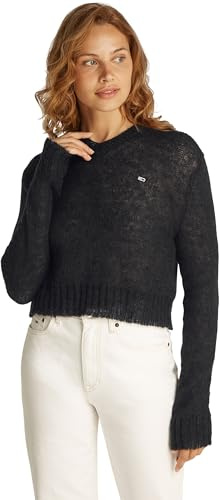 Tommy Jeans Donna Pullover Open Knit con Scollo a V, Nero (Black), XL