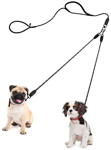 PetBonus Hundeleine Doppelleine für 2 Hunde, Keine Verwicklung Robuste Nylon hundeleine, Reflektierend Doppelte Leinen für Kleine Mittlere Hunde 0,8×195 cm (Schwarz)