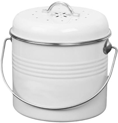 Recipiente para compostaje de cocina, cubo de basura de acero inoxidable con tapa, contenedor de compost de tamaño familiar de metal galvanizado para interiores para residuos de cocina y residuos de