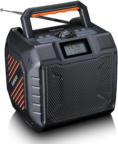 Lenco ODR-160BK - Radio DAB+/FM, altoparlante Bluetooth, antiurto e impermeabile, lettore di schede SD, AUX-In, 35 W RMS, durata della batteria 20 ore, funzione di ricarica USB