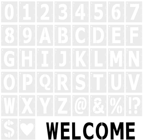 JJUNW Stencil da 7,6 cm con lettere e numeri, 42 pezzi, riutilizzabili, in plastica, per pittura su legno, pareti, tessuto, roccia, cartelli, progetti artistici fai da te