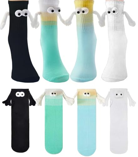 APKOL 4 Paia Calzini Magnetici 3D Che Si Tengono Socks per Coppie, Calzini Con Calamita Degli Occhi Grandi Da Coppia Divertenti Unisex Bianco Nero