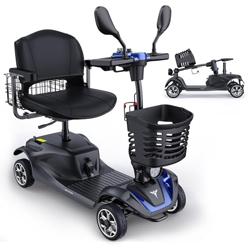 ENGWE Patinete de movilidad, para personas mayores, alcance de 15 km, carga máxima de 120 kg, 4 ruedas, diseño de rueda antivuelco, patinete de movilidad urbana (Azul)