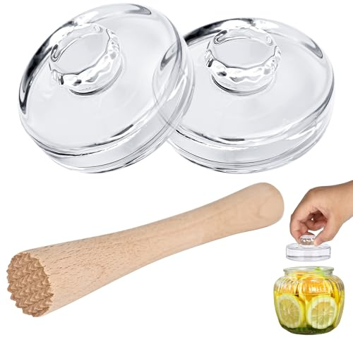 XCDMJ glasvikter för fermentering fermenteringsset bestående av 2 vikter för fermentering (7 cm) viktsten med 1 fermenteringsstamp och ett funktionellt mellanrum för att undvika överskottsskott
