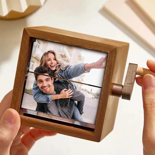 Caja personalizada de folioscopio de fotos con manivela, folioscopio de fotos personalizado, regalos para el día de San Valentín - Madera maciza (16 fotos con iluminación)