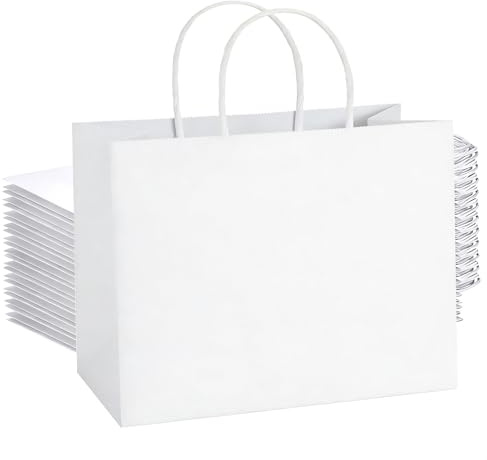 50 Bolsas Kraft Blancas Regalo Grande con Asas 27x12x21cm Para Fiestas