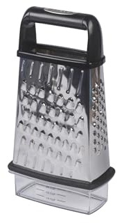 Salter Expert Box Grater with Container – Durable Stainless Steel, 4 Blade Functions, 10 Year Guarantee, Integrated Storage Box with Lid, Easy-Grip Handle, Coarse, Medium, Fine and Slice Blade Options