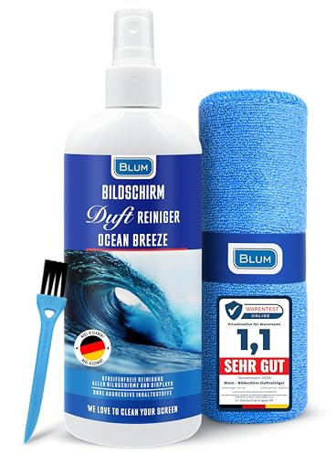 Blum nettoyant AU Parfum pour ecran Ocean Breeze 100 ML + Chiffon Microfibre 30 x 30 cm – Screen Cleaner – Nettoyage et Nettoyeur TV, Television, Smartphone, Telephone, PC, Laptop, Tablet