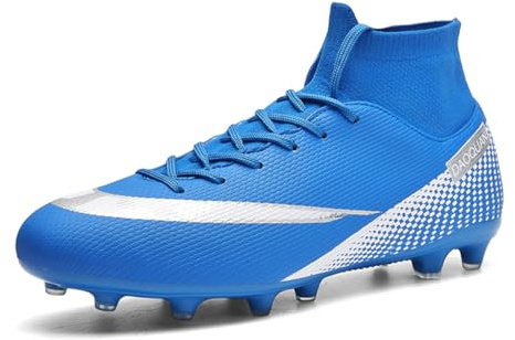 Tacos de fútbol para hombre con parte superior alta, botas de fútbol para hombre, zapatos de fútbol con cordones, puntas antideslizantes, puños en el tobillo, para interiores y exteriores, béisbol