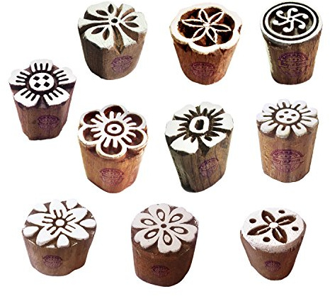 Argilla Stampa Blocco Creativo Piccolo Floreale Forma Legno Timbri (Set di 10)