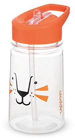 Aladdin Zoo Flip & Sip Trinkflasche Kinder mit Strohhalm 0.43L Lion – Trinkflasche Kindergarten - Wasserflasche BPA-Frei - Flecken- und Geruchsfest - Spülmaschinenfest