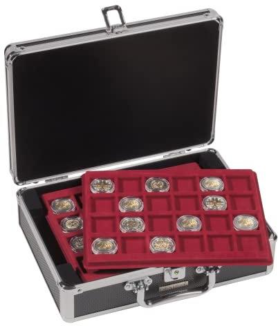 Leuchtturm 360209 Münzkoffer Cargo S6 - Schützender Münzkoffer für 120 Münzen - schwarz/Silber - 33 mm