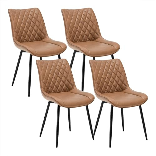 WOLTU Dining Chairs Set of 4, Accent Chairs for Kitchen/Bedroom/Reception Room/Balcony, Leatherette, Light Brown, with Backrest and Padded Seat