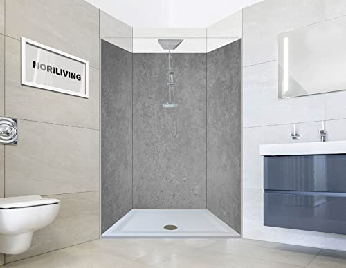 NORILIVING Duschrückwand Fliesenersatz Dusche 100x200 cm Motiv Beton | Duschwand ohne Bohren 3 teilig | Wandverkleidung Bad Aluverbundplatte 3 mm
