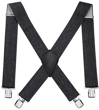 Bretelles Larges 5cm avec 4 Pinces Métalliques Extra Fortes Longues, Gris Élastique Règlable en Forme de X, Taille Unique pour Hommes et Femmes (XXL 120cm)