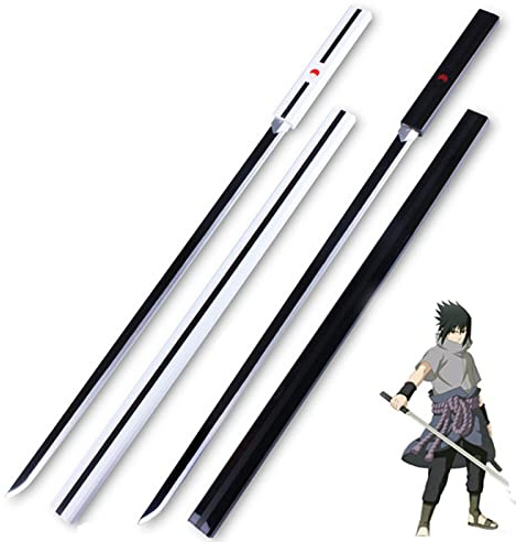 IXIM Arma di scena natalizia per Naruto of Slayer Cosplay Sword, spada Samurai Sasuke da 100 cm, spada Ninja in legno con fodero, nero/bianco (colore: nero)