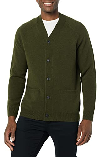 Amazon Essentials Cardigan À col en V en Laine d'agneau avec Poches (Précédemment Goodthreads) Homme, Olive Foncé, XL Taille Tall