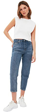 Trendyol Blue Petite High Waist Mom Jeans, 36 De Las Mujeres