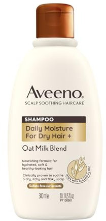 Aveeno Scalp Soothing Haircare Daily Moisture Shampoo, Oat Milk Blend, for Dry Hair, Soothes Dry, Itchy & Flaky Scalp, Clinically Proven, Sulfate Free, 300ml