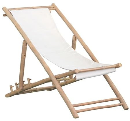 Brigros Estosa - Sedia sdraio pieghevole in bamboo, regolabile in 3 posizioni, ideale per il giardino e resistente alle intemperie (Panna)