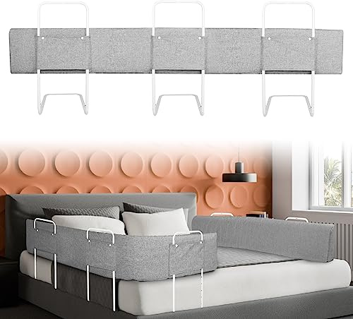 LARS360 Griglia di protezione del letto, 200 cm, per bambini, regolabile in altezza, con chiusura lampo e bottoni a pressione, accessorio portatile per lettino (lino grigio)