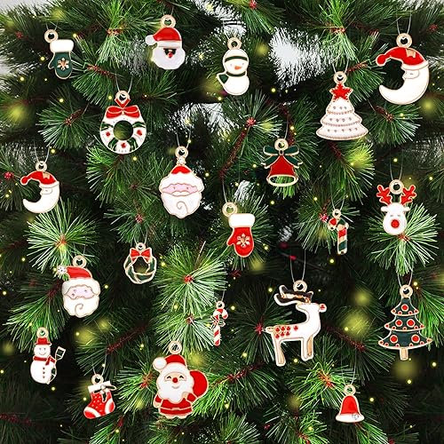 cobee Lot de 30 mini décorations de Noël en métal à suspendre avec ficelle pour sapin de Noël, décoration de vacances, fournitures de fête