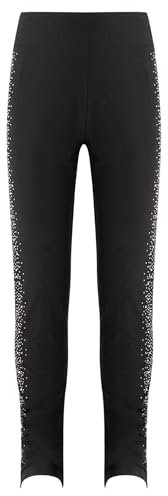 HULIJA Kinder Mädchen Schlittschuhhose Lang Eiskunatlauf Leggings mit Strass Sporthose Trainingsleggings Akrobatik Wettkampf Schwarz 134-140